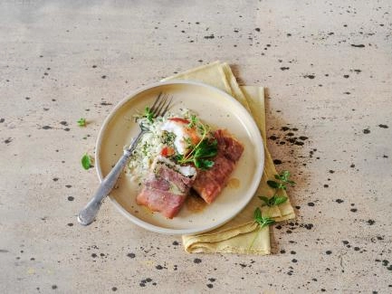 Zanderfilets mit Rohschinken und Kräutersenf